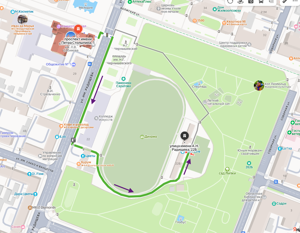 Карта расположения студии Динамо Йога